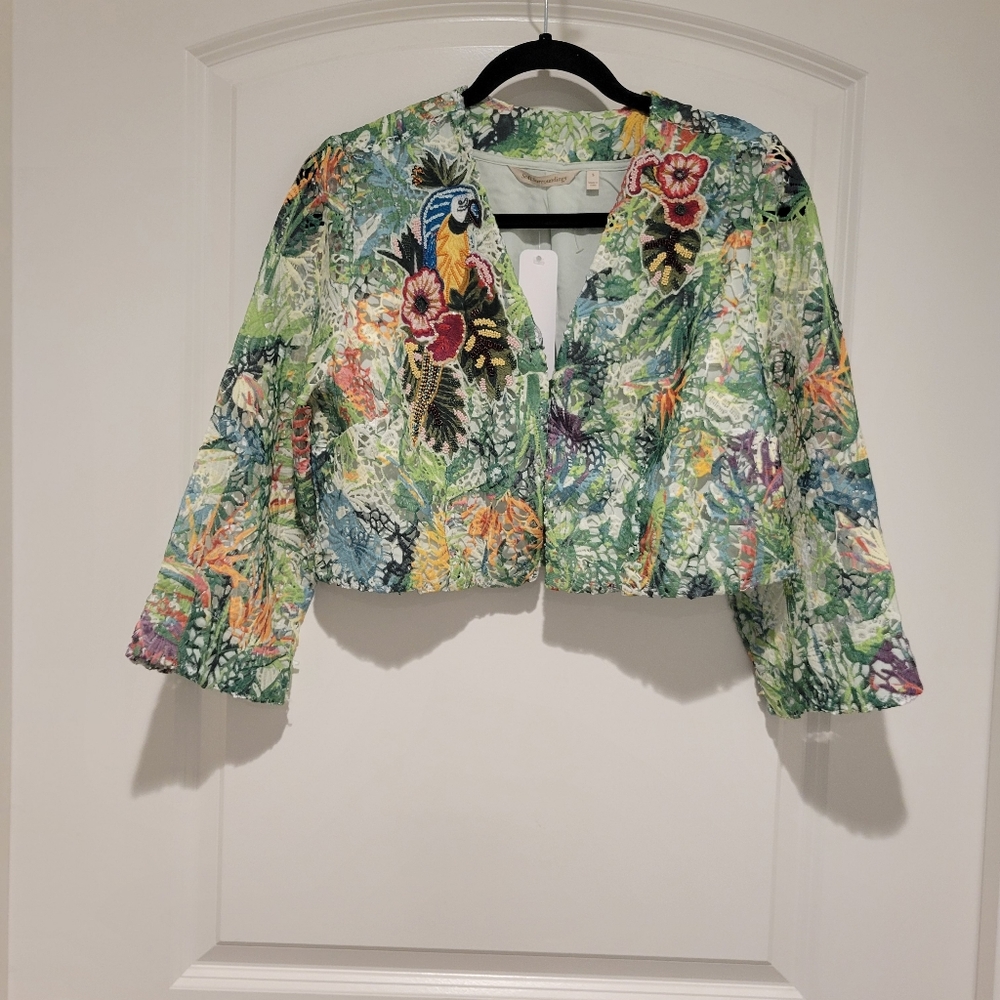 Soft Surroundings Ipanema Bolero Tropical Green Jacket Small # 409